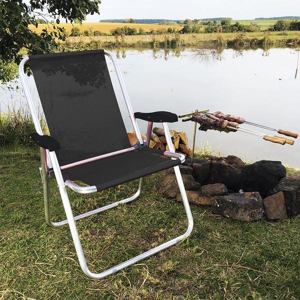 Imagem de Kit 3 Cadeira Max Alumínio Praia Piscina Camping Até 140 Kg Preto - Zaka