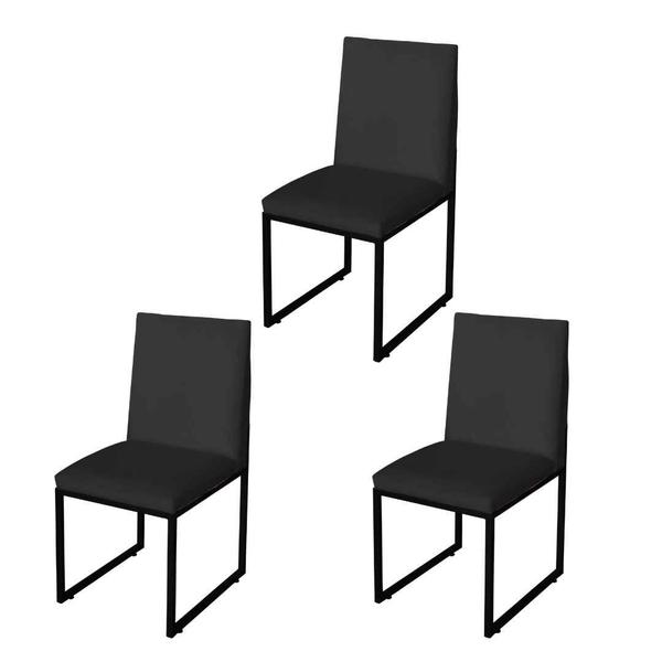 Imagem de Kit 3 Cadeira Para Sala de Jantar Trendy Base Metálica Preto Suede Preto - Móveis Mafer