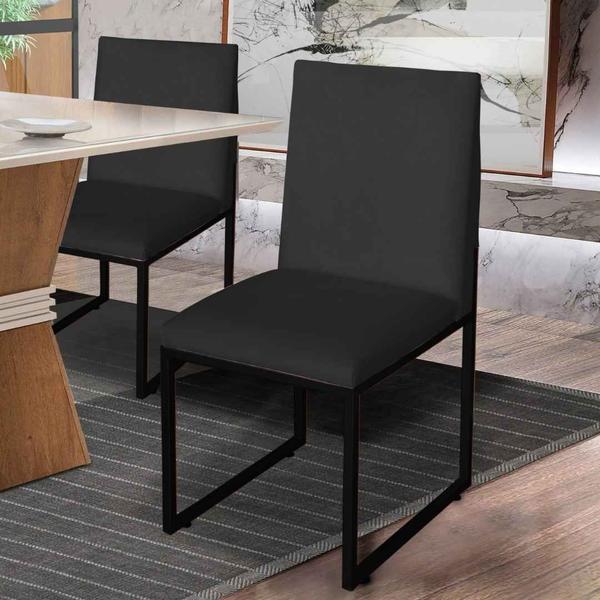 Imagem de Kit 3 Cadeira Para Sala de Jantar Trendy Base Metálica Preto Suede Preto - Móveis Mafer