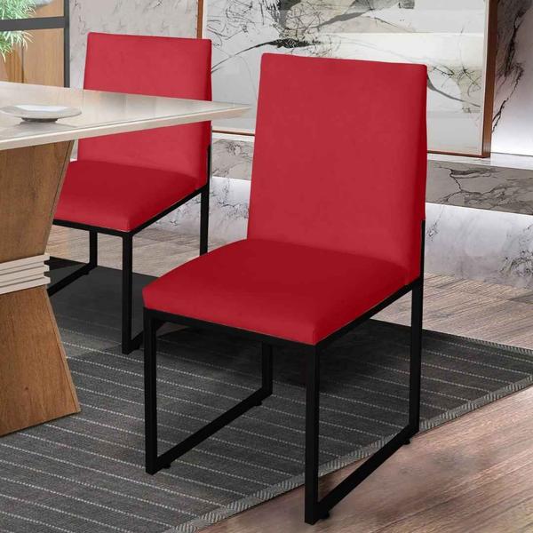 Imagem de Kit 3 Cadeira Para Sala de Jantar Trendy Base Metálica Preto Suede Vermelho - Móveis Mafer