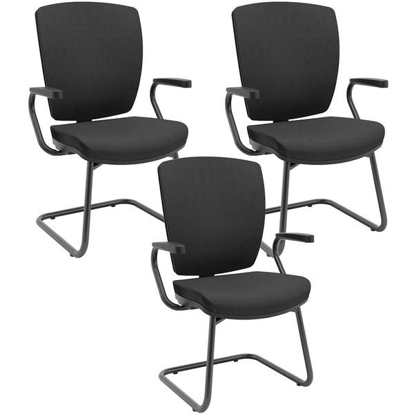 Imagem de Kit 3 Cadeiras de Escritório Fixa Executiva Office Preto Slim Alta Flexi P03 PoliésterPreto-Lyam