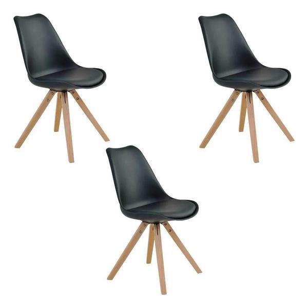 Imagem de Kit 3 Cadeiras De Jantar Design Saarinen Wood Base Madeira Lívia R02 Preto - Mpozenato