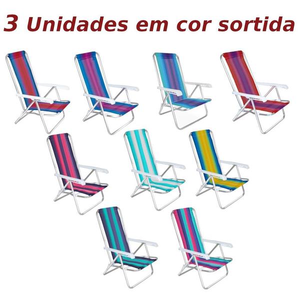 Imagem de Kit 3 Cadeiras de Praia Aluminio Reclinavel 4 Posicoes  Mor 