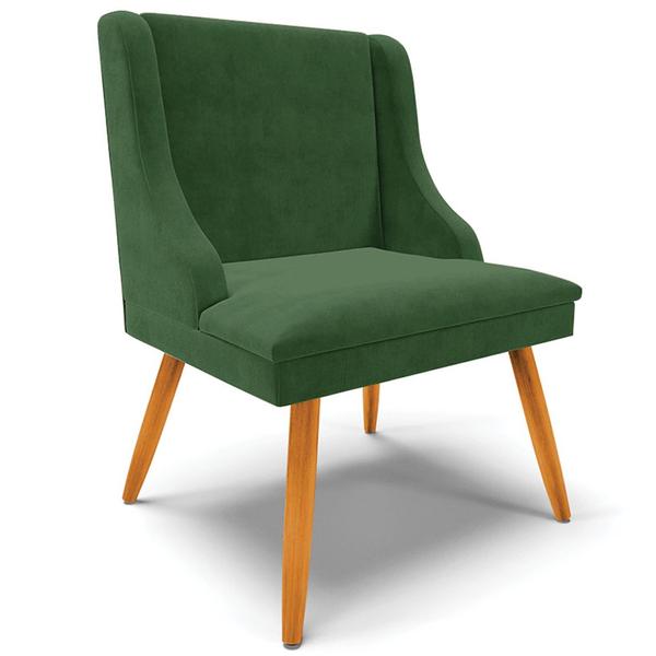 Imagem de Kit 3 Cadeiras Decorativas Sala de Jantar Pés Palito de Madeira Firenze Suede Verde Esmeralda/Natural G19 - Gran Belo