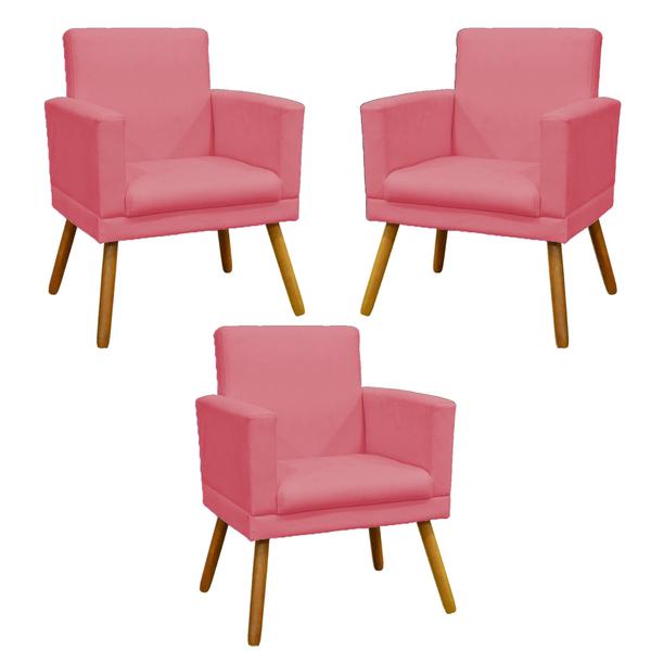 Imagem de Kit 3 Cadeiras Poltronas Para Sala Decorativas Nina com Base - Clique e Decore