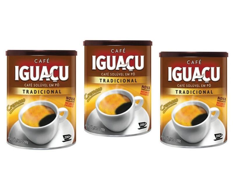 Kit 3 Café Iguaçu Solúvel Tradicional Em Pó Lata 200G - Iguacu Imagem de Kit 3 Café Iguaçu Solúvel Tradicional Em Pó Lata 200G