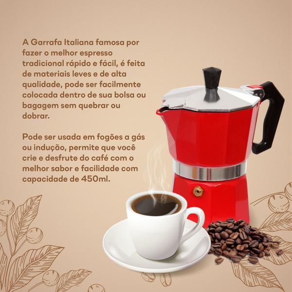 Imagem de Kit 3 Cafeteira Italiana 450ml Manual Para Fogão Vermelha