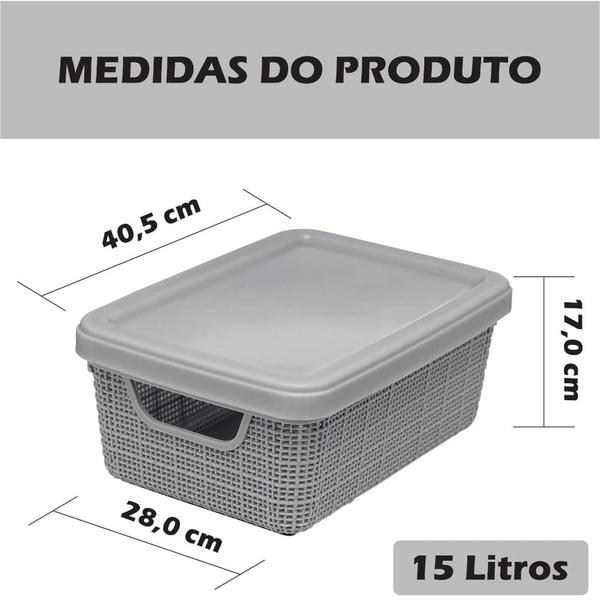 Imagem de Kit 3 Caixa Organizadora Com Tampa Multiuso 15 Litros Reforçada Jaguar Banheiro Geladeira Armario Cozinha