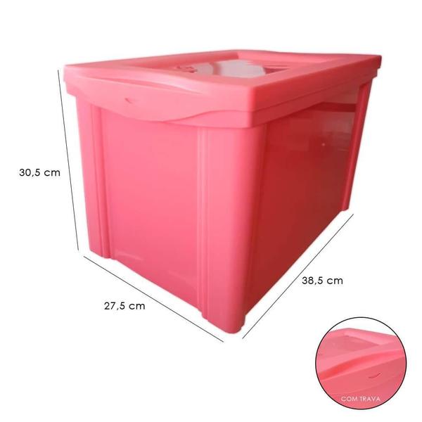 Imagem de Kit 3 Caixa Organizadora Grande Com Trava 30L Rosa Sanremo