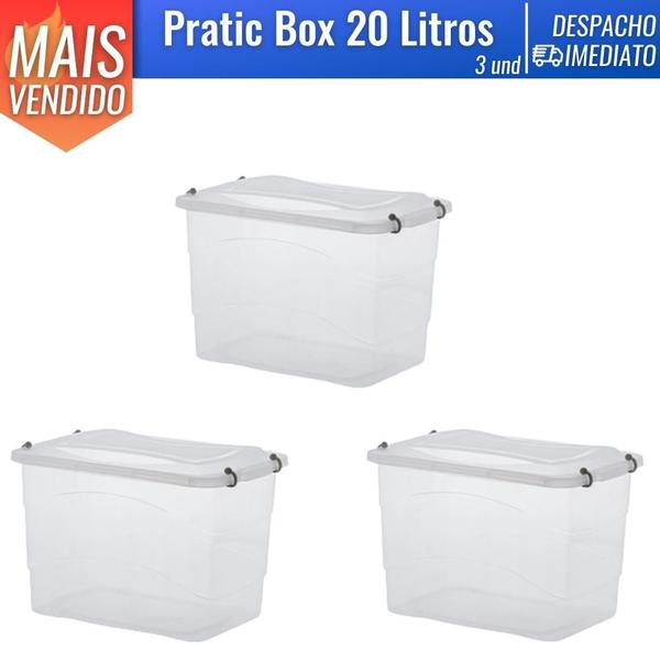 Imagem de Kit 3 Caixa Organizadora Plástica  Multiuso Pratic Box 20 L