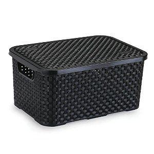 Imagem de Kit 3 Caixa Organizadora Rattan Médio  8 L Com Tampa Preto