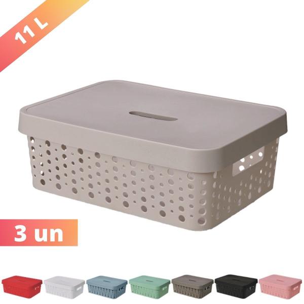 Kit 3 Caixa Organizadora Trama Rattan 11L Usual Utilid. - Usual Utilidades Imagem de Kit 3 Caixa Organizadora Trama Rattan 11L Usual Utilid.
