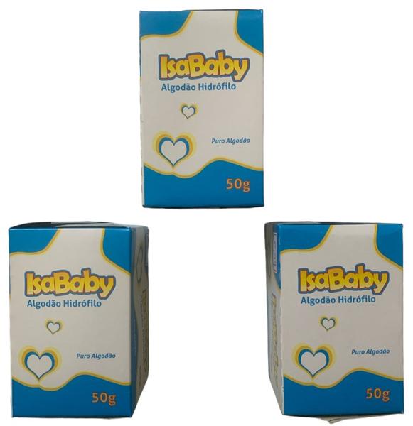 Imagem de Kit 3 Caixas Algodão Hidrófilo Isababy 50G