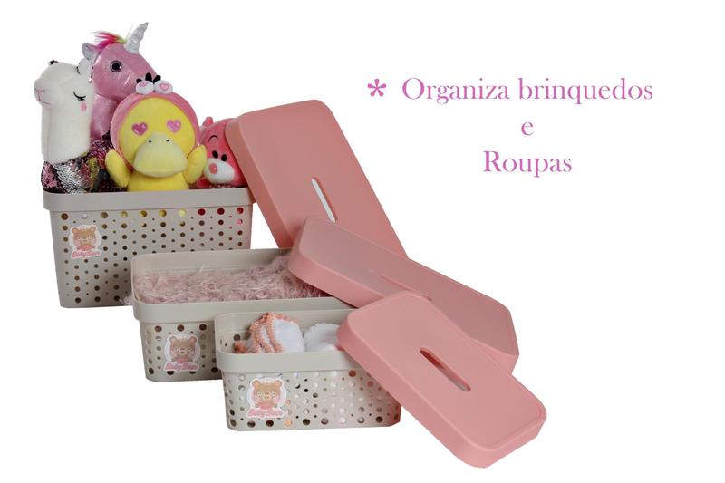 Imagem de Kit 3 Caixas Cesto Organizador Baby Bebe Menina  