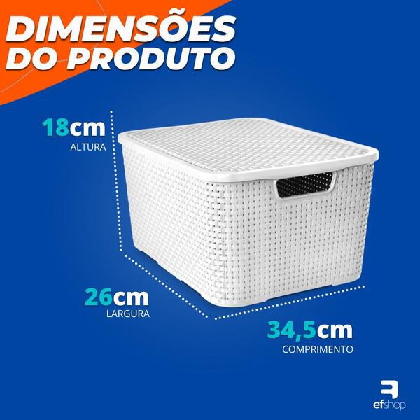 Kit 3 Caixas Cesto Rattan Organizadora c/ Tampa 15L 34x26 - Arqplast Imagem de Kit 3 Caixas Cesto Rattan Organizadora c/ Tampa 15L 34x26