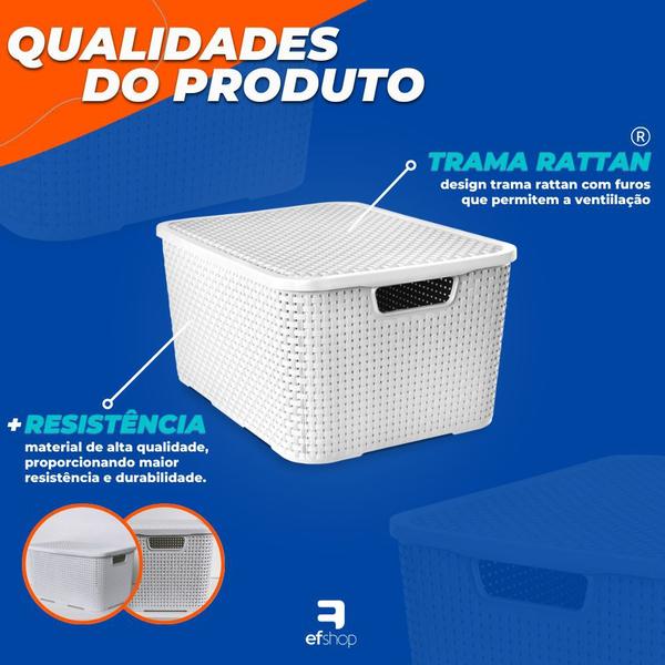 Kit 3 Caixas Cesto Rattan Organizadora c/ Tampa 15L 34x26 - Arqplast Imagem de Kit 3 Caixas Cesto Rattan Organizadora c/ Tampa 15L 34x26