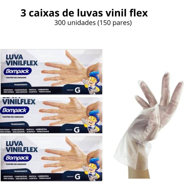 Imagem de Kit 3 caixas de luvas vinilflex tamanho g 300 unidades