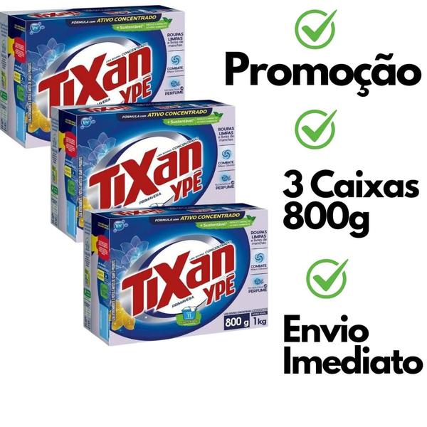 Imagem de Kit 3 Caixas De Sabão Em Pó Tixan Ypê 800 Gramas Lava Roupas