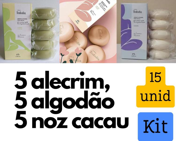 Imagem de Kit 3 caixas de sabonete Alecrim, Algodão e Noz Cacau - Total 15 unidades - Mais vendido economia