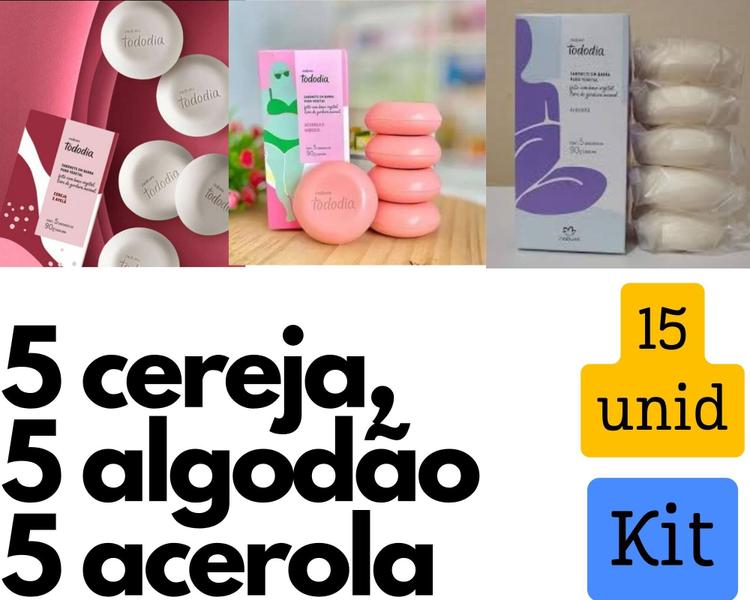 Imagem de Kit 3 caixas de sabonete Cereja, Algodão e acerola - Total 15 unidades - Mais vendido economia