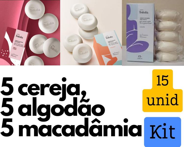 Imagem de Kit 3 caixas de sabonete Cereja, Algodão e Macadâmia - Total 15 unidades - Mais vendido economia