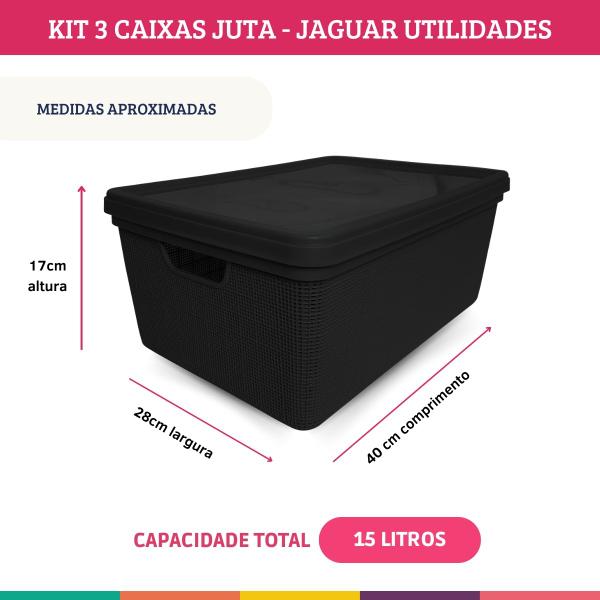 Kit 3 Caixas Juta Cesto Organizador com Tampa Multiuso Preta Jaguar Utilidades Imagem de Kit 3 Caixas Juta Cesto Organizador com Tampa Multiuso Preta Jaguar Utilidades