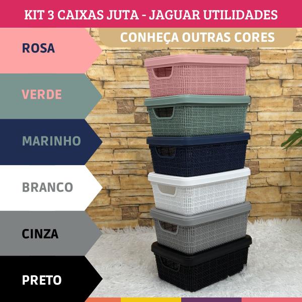 Kit 3 Caixas Juta Cesto Organizador com Tampa Multiuso Preta Jaguar Utilidades Imagem de Kit 3 Caixas Juta Cesto Organizador com Tampa Multiuso Preta Jaguar Utilidades