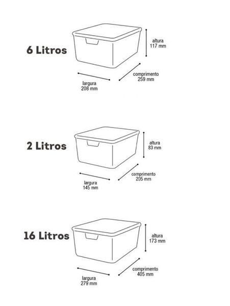 Imagem de Kit 3 Caixas Organizadora Preta 2/6/16 litros Jutta C/ Tampa