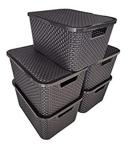 Imagem de Kit 3 Caixas Organizadora Rattan Com Tampa 20 Litros Preto Arqplast