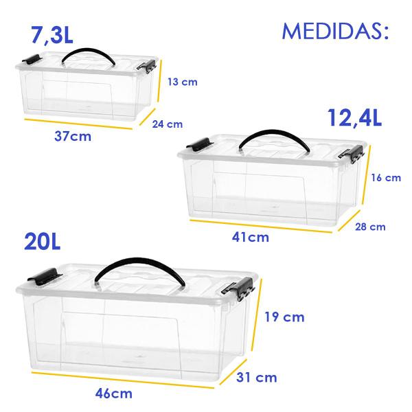 Imagem de Kit 3 Caixas Organizadoras 7,3L 12,4L 20L com Trava Organização 