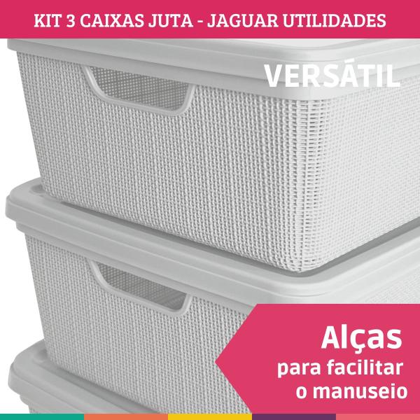 Imagem de Kit 3 Caixas Organizadoras com Tampa Cesto Juta Branca Jaguar Utilidades