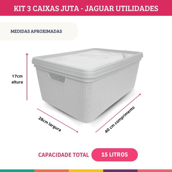 Imagem de Kit 3 Caixas Organizadoras com Tampa Cesto Juta Branca Jaguar Utilidades