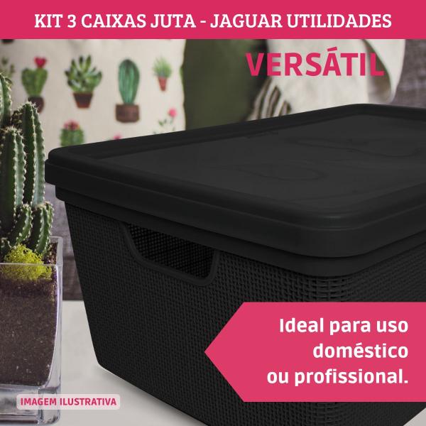 Imagem de Kit 3 Caixas Organizadoras com Tampa Cesto Juta Preta Jaguar Utilidades