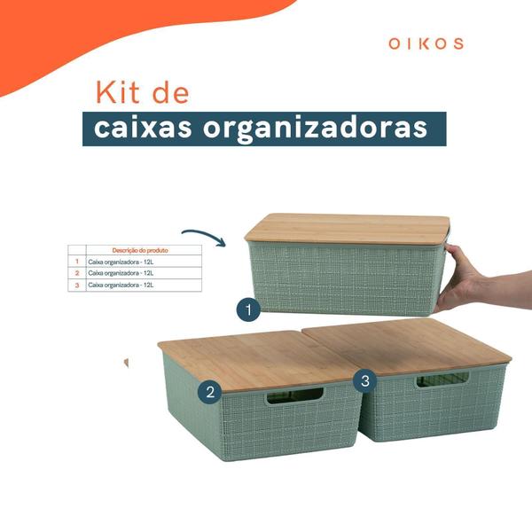 Imagem de Kit 3 Caixas Organizadoras Com Tampa De Bambu 12L Verde