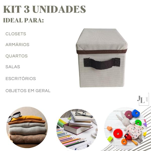 Imagem de Kit 3 Caixas Organizadoras Com Tampa Dobravel Clouset Guarda Roupa Escritório Pequena Linha Premium