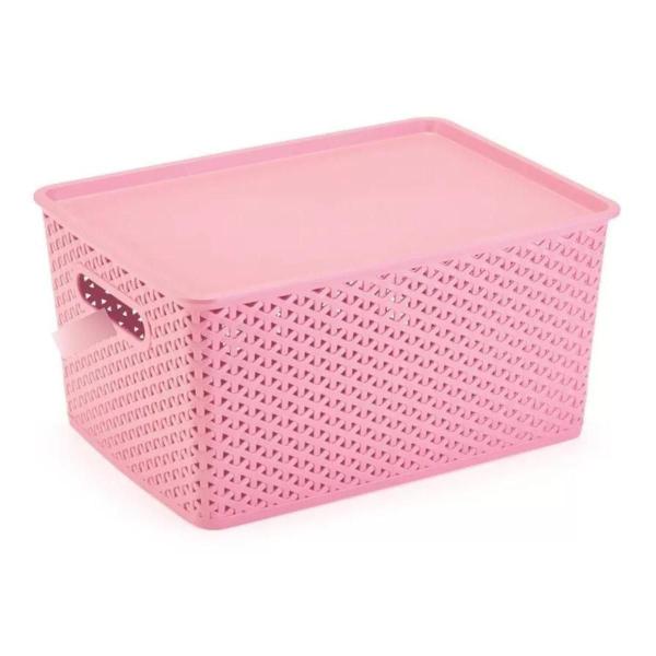 Imagem de Kit 3 Caixas Organizadoras Com Tampa Grande 15 Litros Rattan Cor Rosa