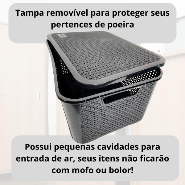 Imagem de Kit 3 Caixas Organizadoras Para Closet Guarda Roupa Empilhável Grandes C/ Tampa Rattan 18L 14L e 10L