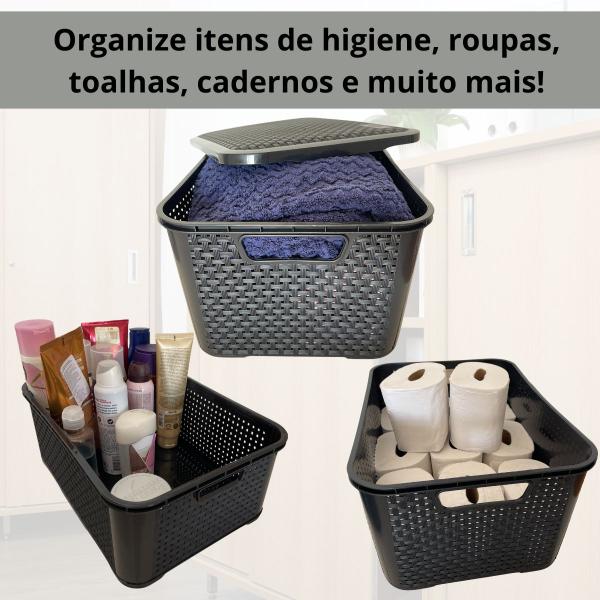 Imagem de Kit 3 Caixas Organizadoras Para Closet Guarda Roupa Empilhável Grandes C/ Tampa Rattan 18L 14L e 10L