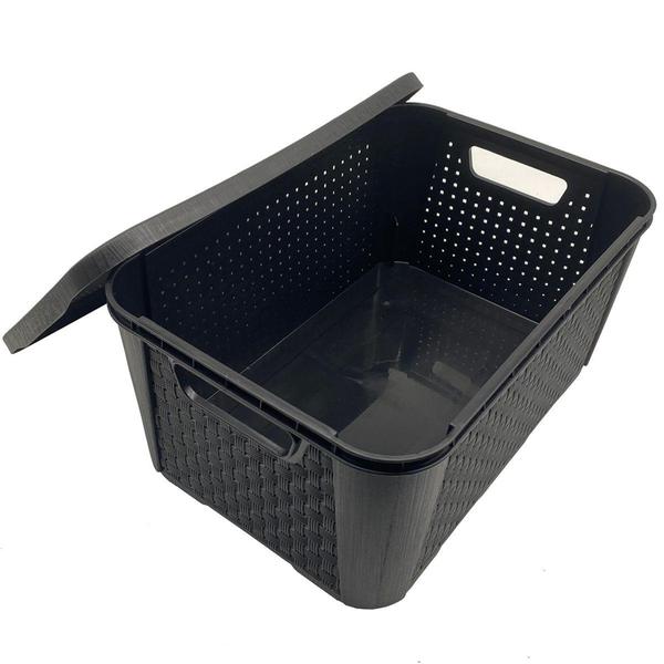 Imagem de Kit 3 Caixas Organizadoras Rattan Preto Pequena Média e Grande - Baitashop