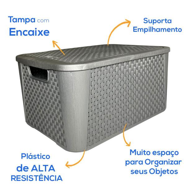 Imagem de Kit 3 Caixas Organizadoras Rattan Retangular Cinza Tamanhos Diferentes