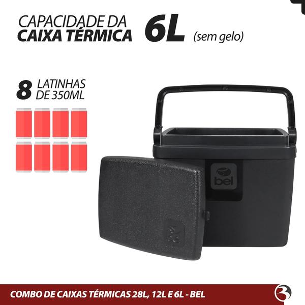 Imagem de Kit 3 Caixas Térmicas Cooler 28/12/6 Litros Cooler Com Alça E Porta Copos Bel 