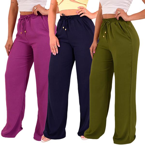 Kit 3 Calça Pantalona Feminina Cintura Alta Tendência Larga Altíssima Qualidade - Lori Mo... Kit 3 Calça Pantalona Feminina Cintura Alta Tendência Larga Altíssima Qualidade - Lori Mo...