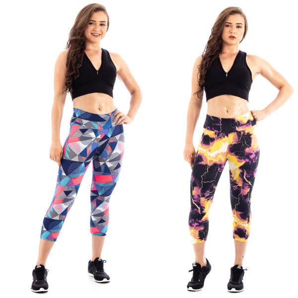 Imagem de Kit 3 Calcas Legging Corsario Plus Size Estampada Suplex Grosso