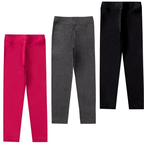 Imagem de Kit 3 Calças Legging Flanelada Infantil Juvenil Menina Térmica Leg Suplex (Cotton) Peluciado Forrado Quentinha Inverno