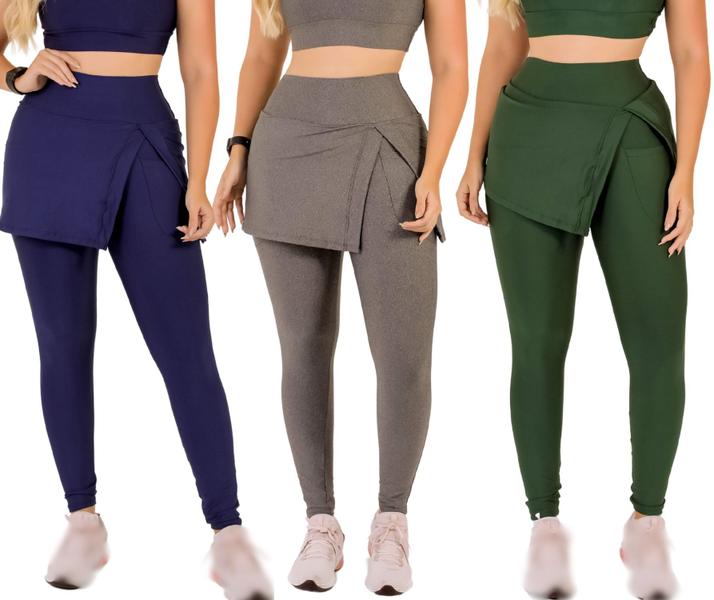 Imagem de Kit 3 Calças Legging Saia Com Bolso Feminino Fitness Moda Evangélica Academia Caminhada Treino The Start