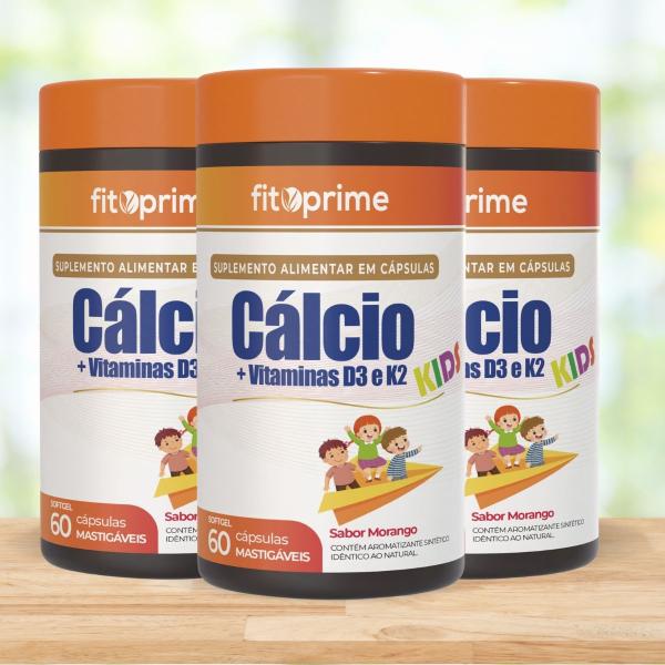 Imagem de Kit 3 Cálcio com Vitaminas D3 K2 kids Mastigável 60 cápsulas Fitoprime