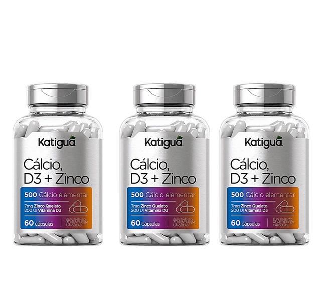 Imagem de Kit 3 Calcio Vitamina D3 + Zinco 60 Cápsulas. Katigua