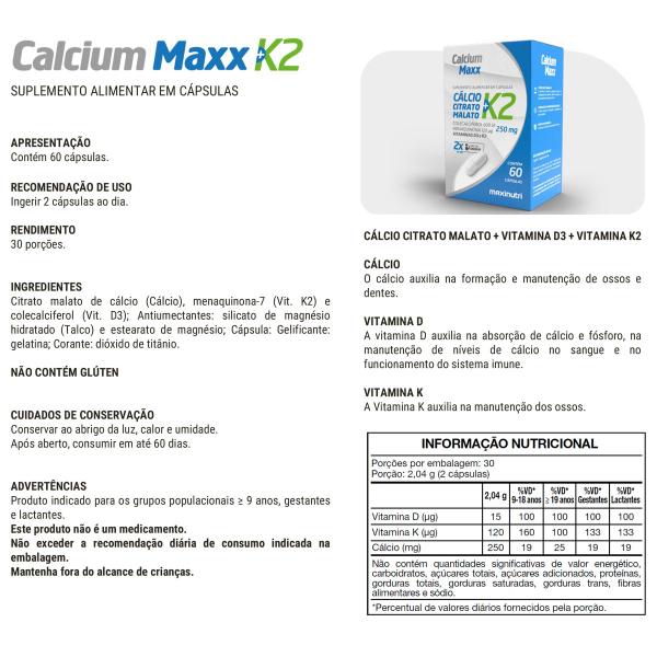 Imagem de Kit 3 Calcium Maxx Cálcio Citrato Malato K2 60 Cápsulas Maxinutri