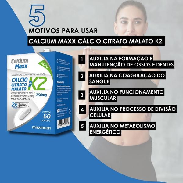 Imagem de Kit 3 Calcium Maxx Cálcio Citrato Malato K2 60 Cápsulas Maxinutri