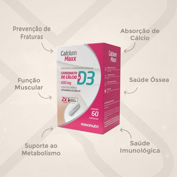 Kit 3 Calcium Maxx Cálcio D3 600mg 60 Capsulas Maxinutri Imagem de Kit 3 Calcium Maxx Cálcio D3 600mg 60 Capsulas Maxinutri